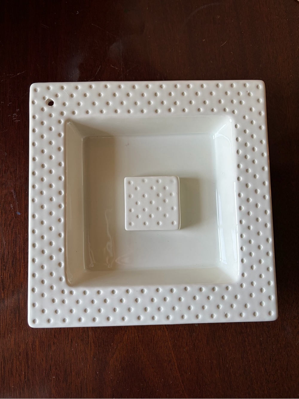 Nora Fleming RETIRED White Square Ceramic Dish with Swiss Dotted Rim